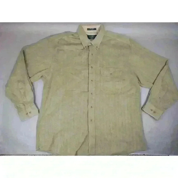 Orvis Mens Herringbone Button Down Longsleeve Shirt L Tan 100 Cotton - Picture 7 of 7